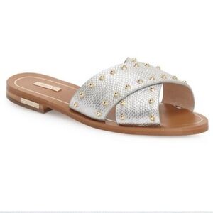 Louise et Cie Lo-Bonnie Sterling Silver and Gold Studded Leather Slide Sandals